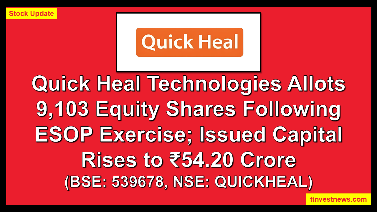 Quick Heal Technologies Allots 9,103 Equity Shares Following ESOP Exercise; Issued Capital Rises to ₹54.20 Crore